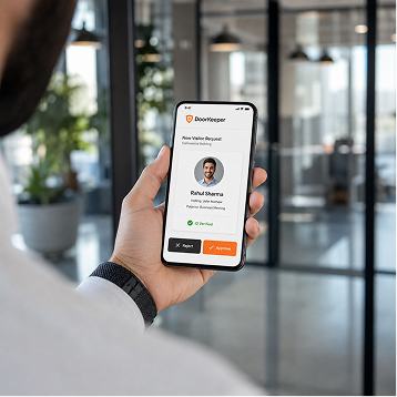 Employee viewing a visitor request on a phone