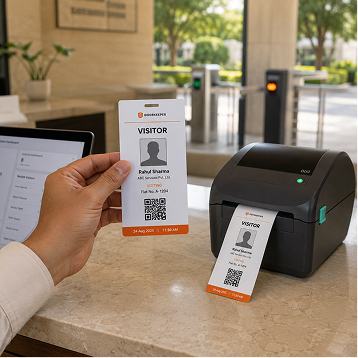 Printed visitor badge being issued at the gate