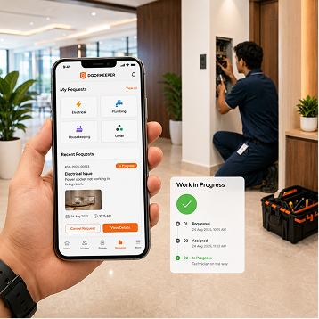 Maintenance service request being tracked on a phone